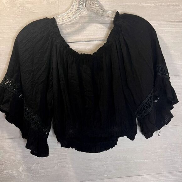 Women's Summer Cropped Off The Shoulder Tops 3/4 Flare Sleeve‎ T-Shirt Blouse - Picture 2 of 6